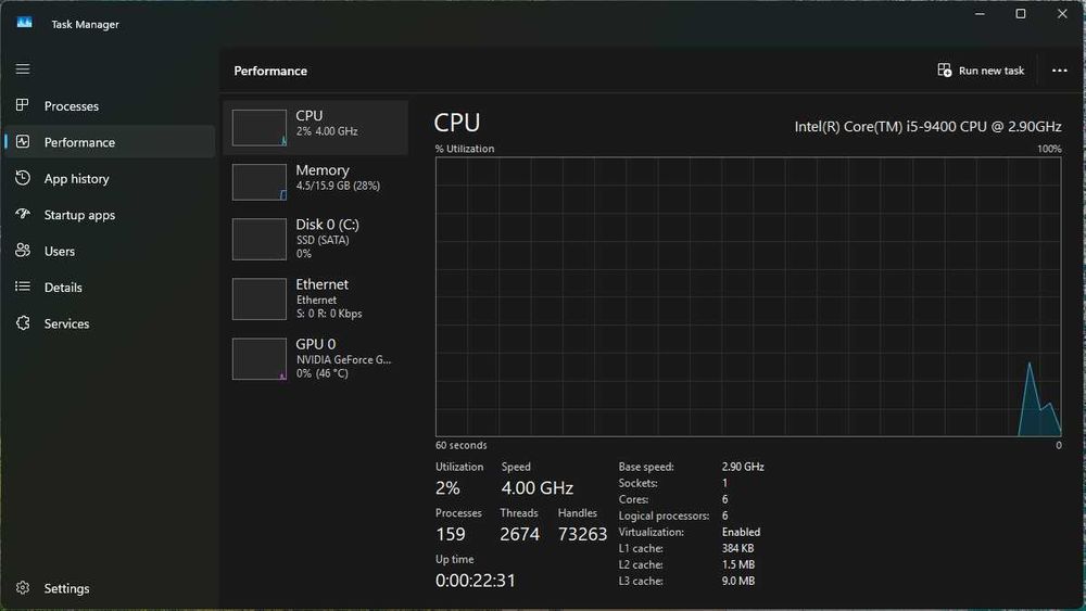 i5 9400 @ 2.9Ghz // 4.1Ghz boost