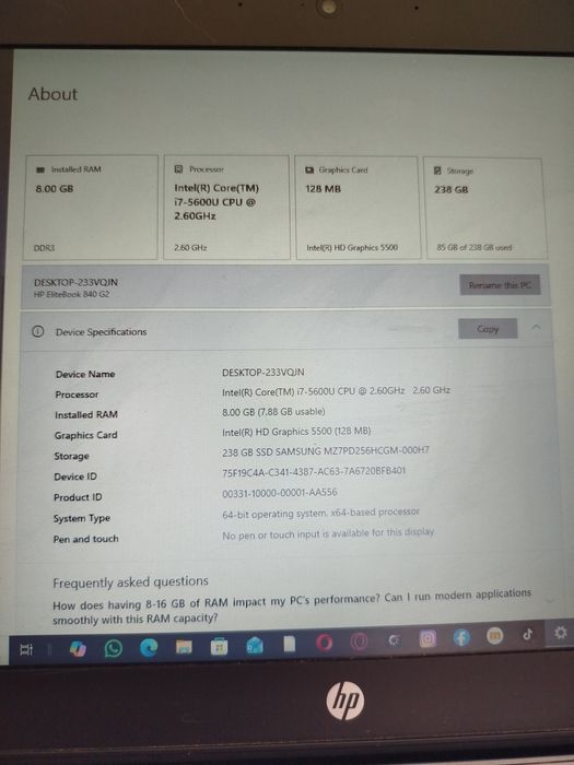 Vând laptop HP elitebook 840 , procesor Intel i7