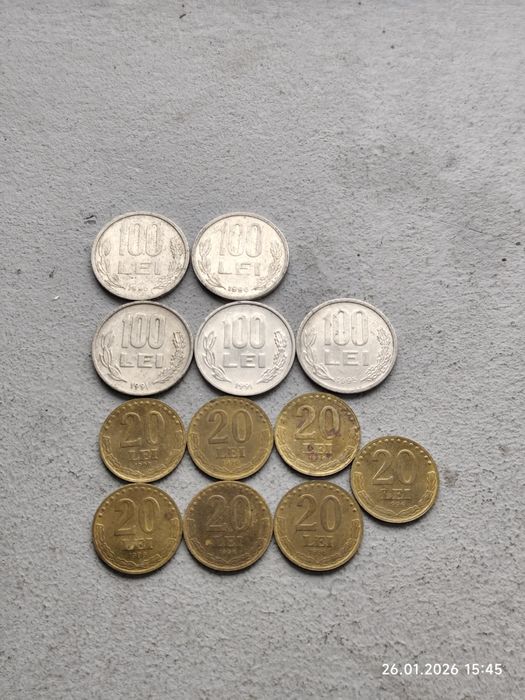 Vând 7 monede de 20 lei an 1996 + alte 5 de 100 Lei