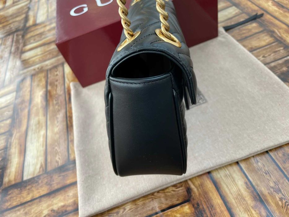 Оригинална Чанта Gucci Черна Marmont Beloved Гучи Златно Gold GG лого