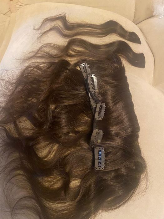 Натуральные волосы на заколках Прямой кудрявый,Волосы на заколках,трес