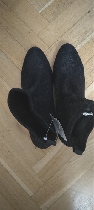 Ghete dama din material textil negru cu puțin sclipici, 38