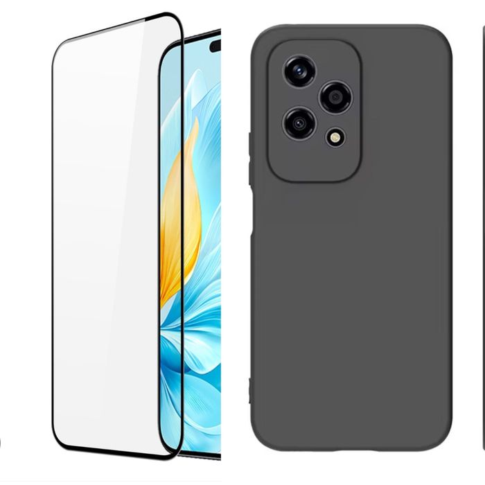 Honor 200/400 Lite/SMART Husa Silicon Neagra / Clear si Folie Sticla