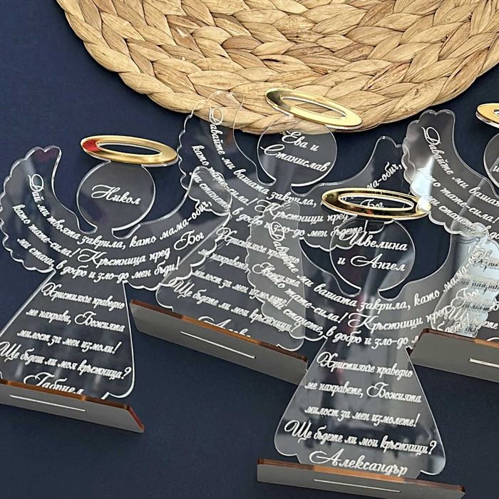 Плексигласова покана за кръстници с ангелче Комплект Покана за Кръщене