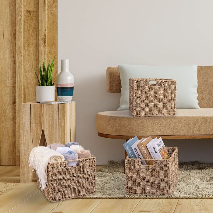 Set 2 cosuri Kallax 30x30 cm depozitare ratan natural pliabile