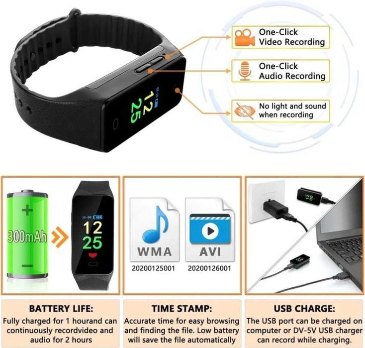 Скрита камера часовник – Full HD 1080p видеозапис и диктофон