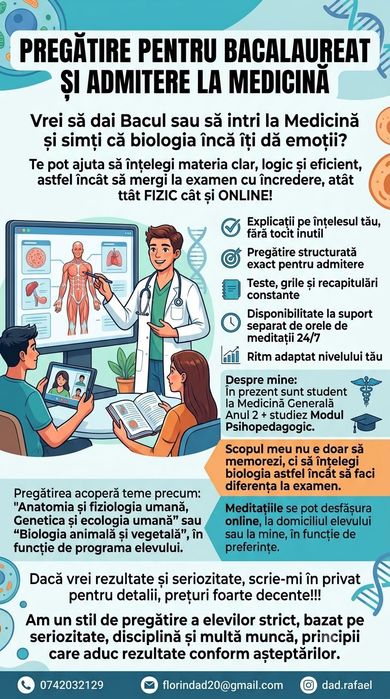SUPER PRET Meditații BIOLOGIE – BAC / Admitere Medicină