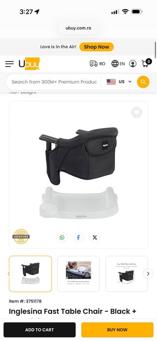 Inglesina scaun portabil pentru masa bebelusi