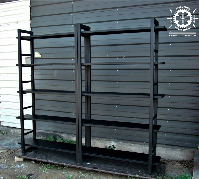 Raft stil industrial.Blat lemn natur. NEGRU MAT -mode 13