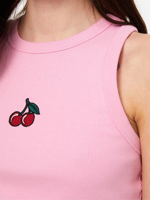 Розов crop top с бродерия на череши