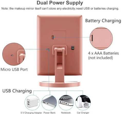Oglindă de machiaj cu lumini LED naturale