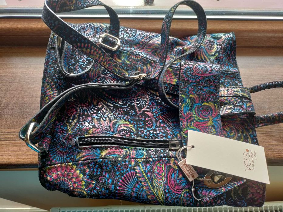 Rucsac dama, piele italiana imprimeu multicolor