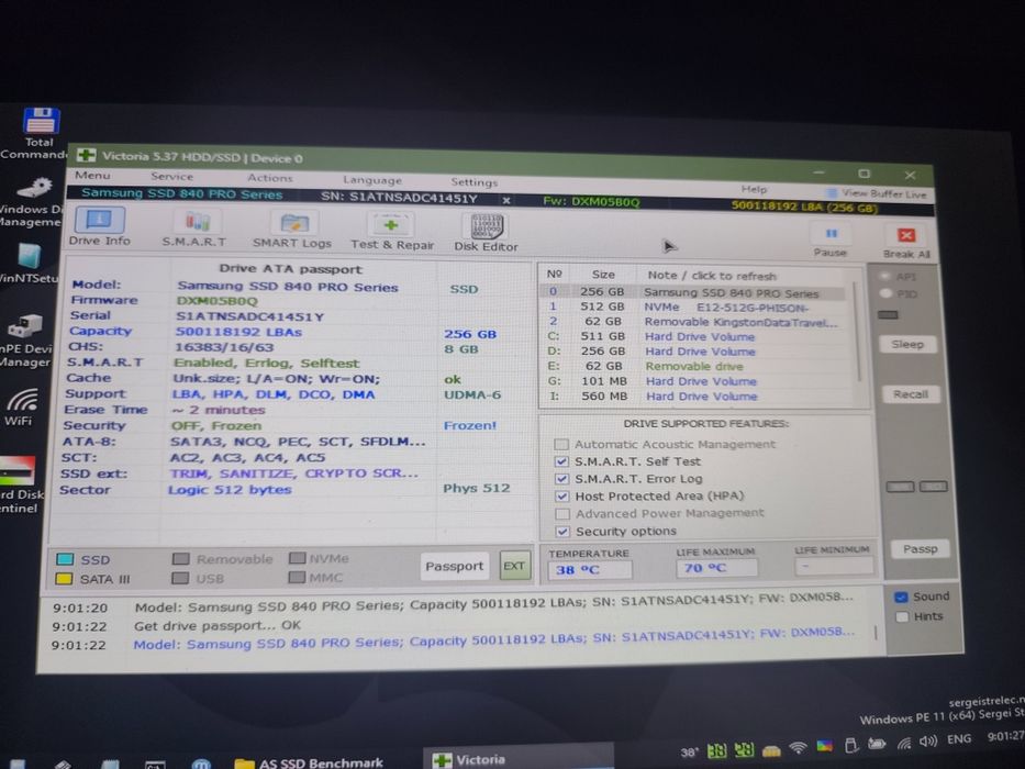 SSD Samsung 840 PRO 256GB MLC – 91% Health – Testat