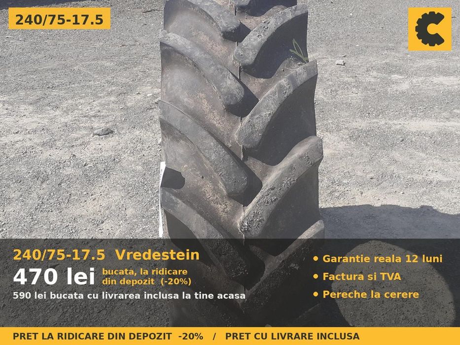 Cauciucuri Anvelope 240/75-17.5 240/75 17.5 24075175 Vredestein Remorca si Implement Utilaje Agricole SH Second Hand LIVRARE Garantie 1 An Factura TVA