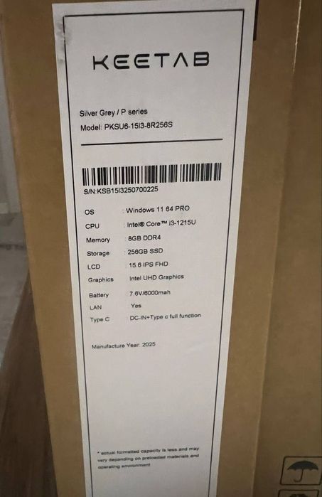 Ноутбук KEETAB PKSU6 INTEL I3-1215U 8GB/256GB 15,6 FHD IPS silver
