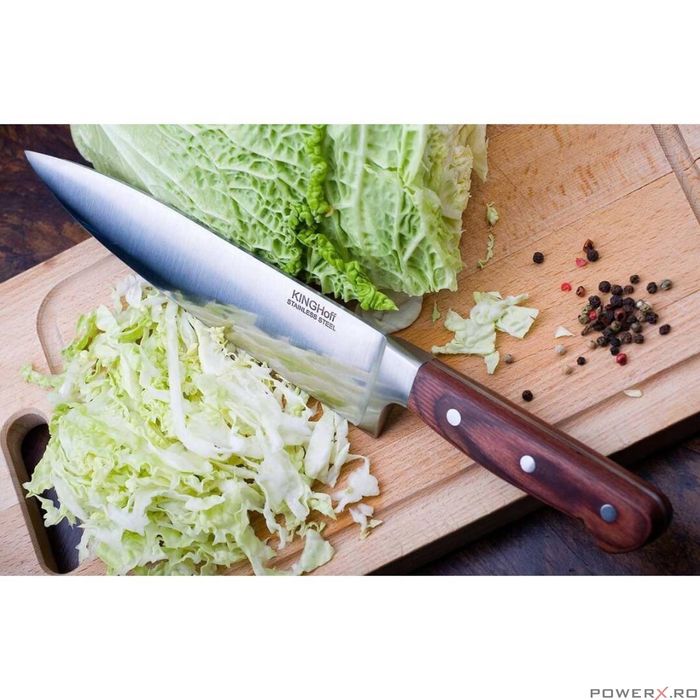 Set cutite Inox, 6 piese, suport patrat din lemn, mâner Pakka maro,