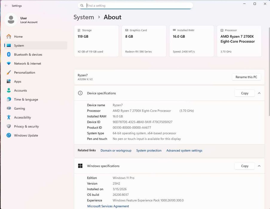 PC gaming Ryzen™ 7 2700x/ RX 590 8 GB/ 16 Gb RAM/ SSD 128GB + 1TB