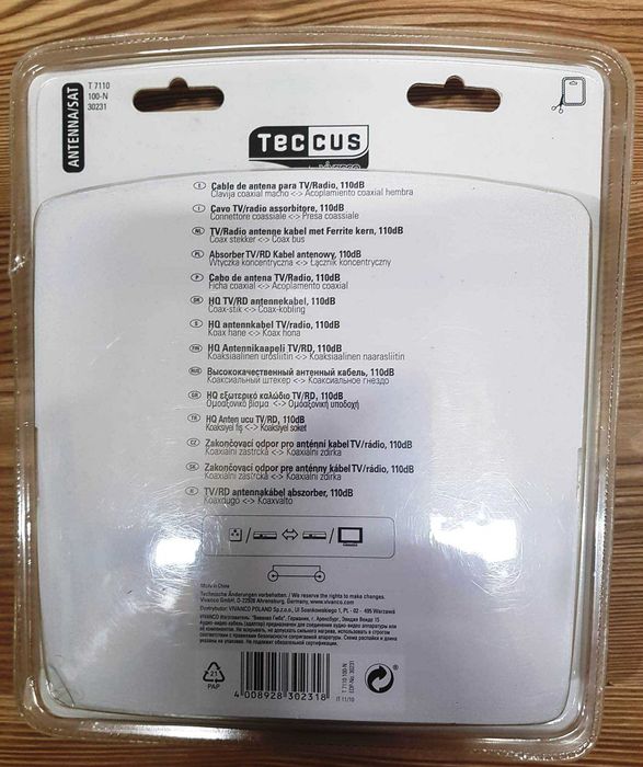 Cablu antena TV, coaxial Premium, Tata-Mama 110db. Nou in ambalaj!