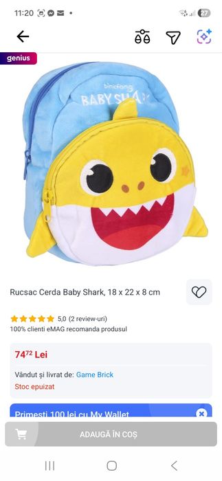Rucsacul Baby Shark nou culori vii