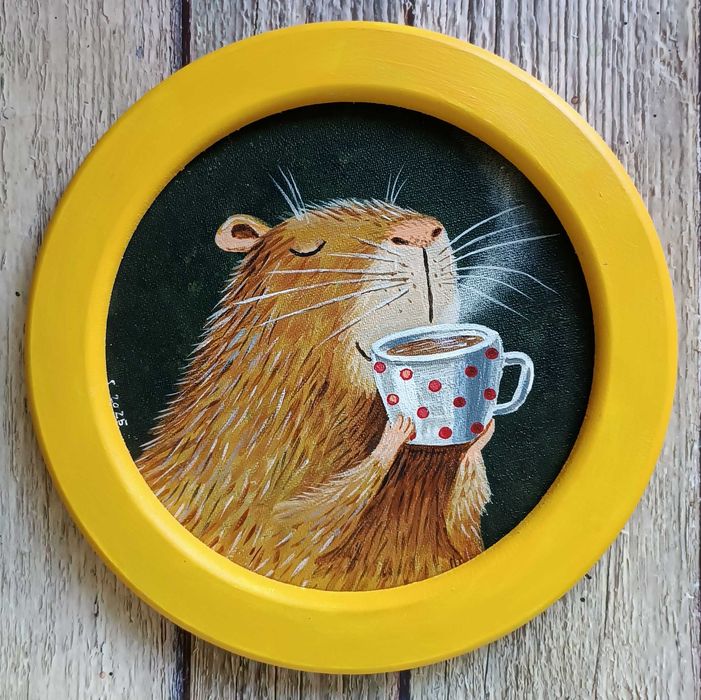 Картина в раме, Капибара, холст. акрил