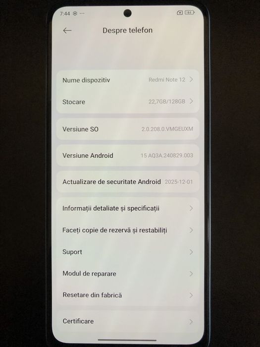 Telefon Redmi Note 12 128 GB, liber de rețea, stare foarte bună
