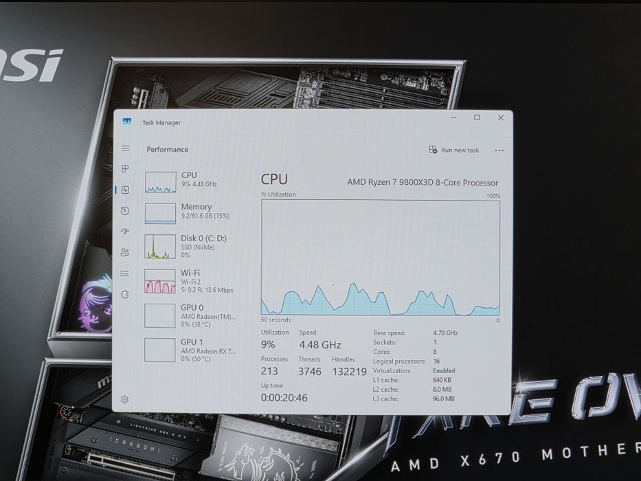 Procesor AMD Ryzen™ 7 9800X3D, 104MB, 4.7/5.2GHz Boost, Socket AM5, Radeon Graphics