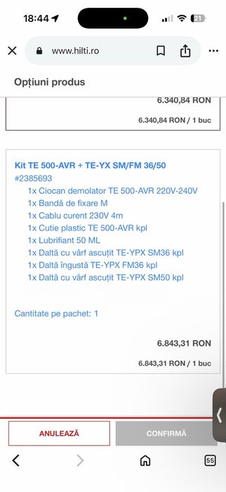 Hilti TE 500-AVR, pachet nou, cu 3 dălți originale Hilti