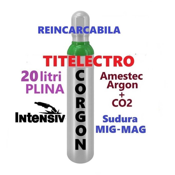Butelie tub 20 litri PLINA cu corgon (amestec argon+CO2) pentru sudura MIG-MAG cu sarma