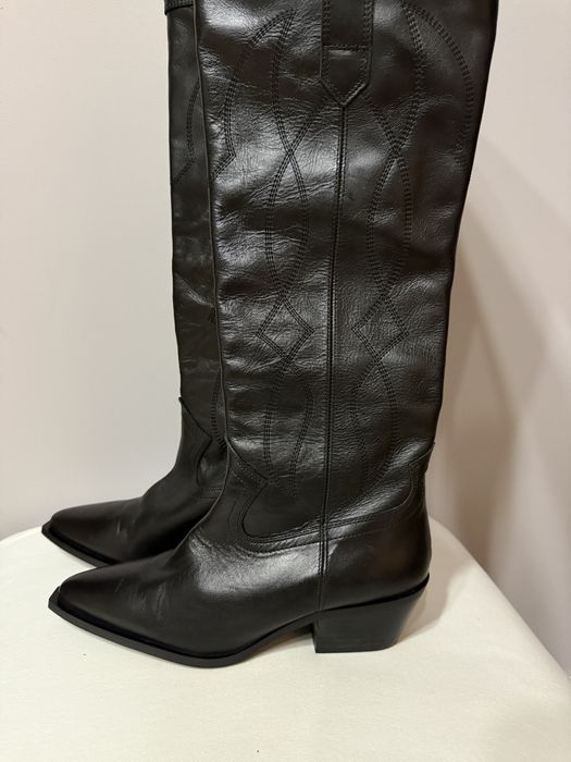 Cizme cowboy ZARA, piele, nou/cu eticheta