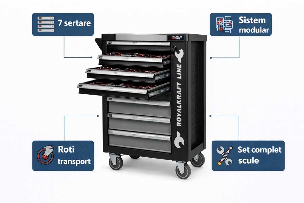 Dulap scule RoyalKraft 7 sertare complet echipat profesional