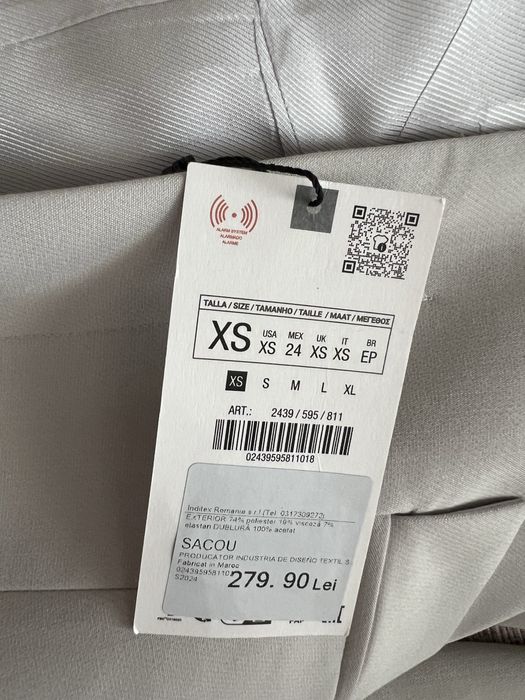 Sacou nou cu eticheta , Zara, XS, gri perla