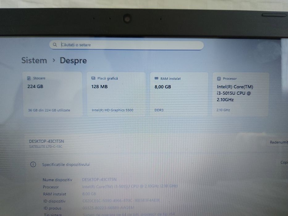 Laptop Toshiba Satellite L70-C i3 5015U