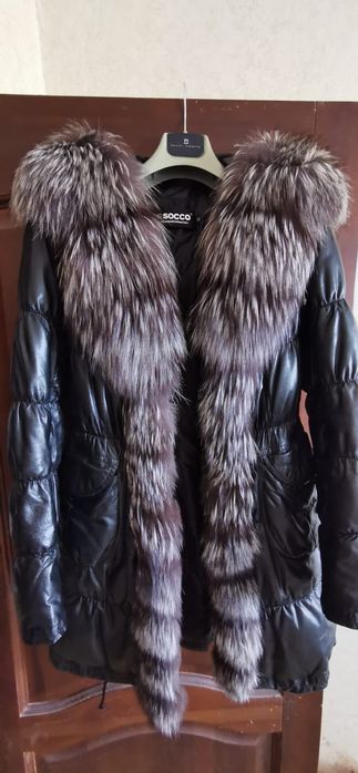 Пуховик из натуральной кожи