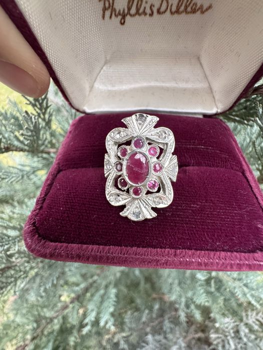 Inel din aur, argint, rubine si cubic zirconia