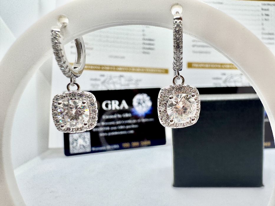 Сребърни обеци с мойсанит (Диамант) 1 карат