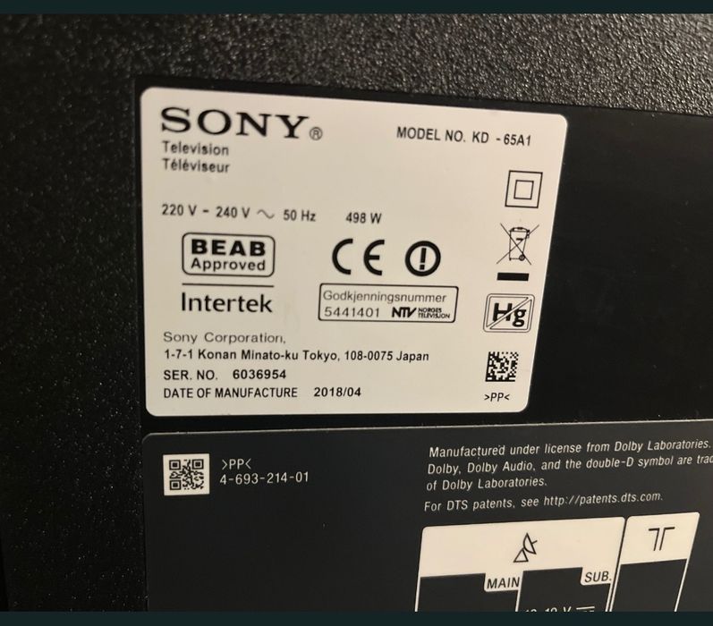 Телевизор Sony Модел: Bravia KD-65A1  за ремонт