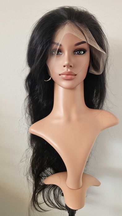 Черна чуплива естествена бразилска перука 70-75 см с LACE FRONT 13x6