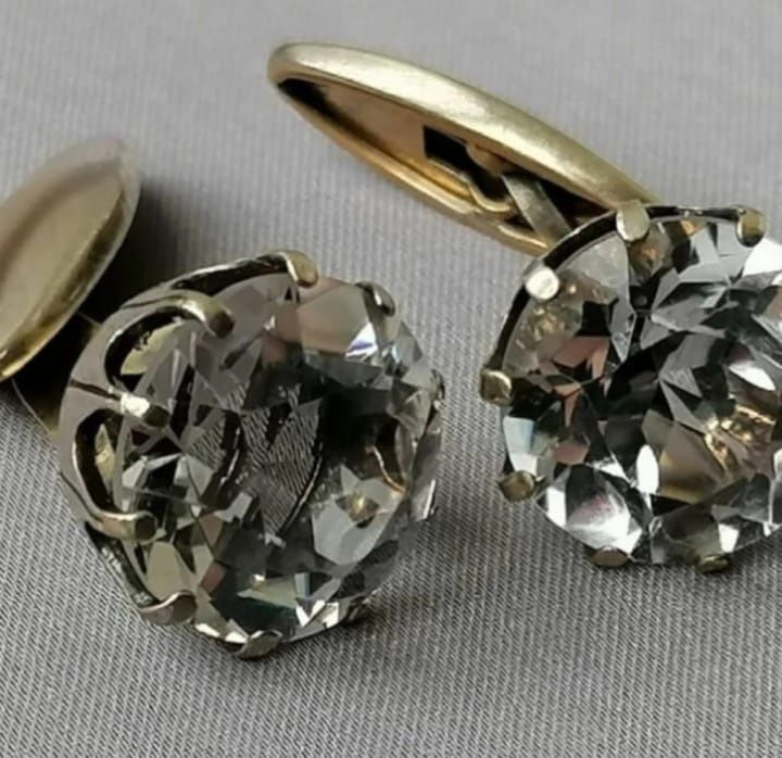 Запонки СССР серебро антикварные 875 проба горный хрусталь