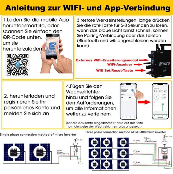 800W микро соларен мрежов инвертор IP65, DC 22-48 V, MPPT,WiFi контрол