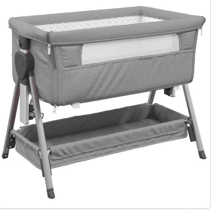 Pat pentru copii cu saltea, gri deschis, pânză textil