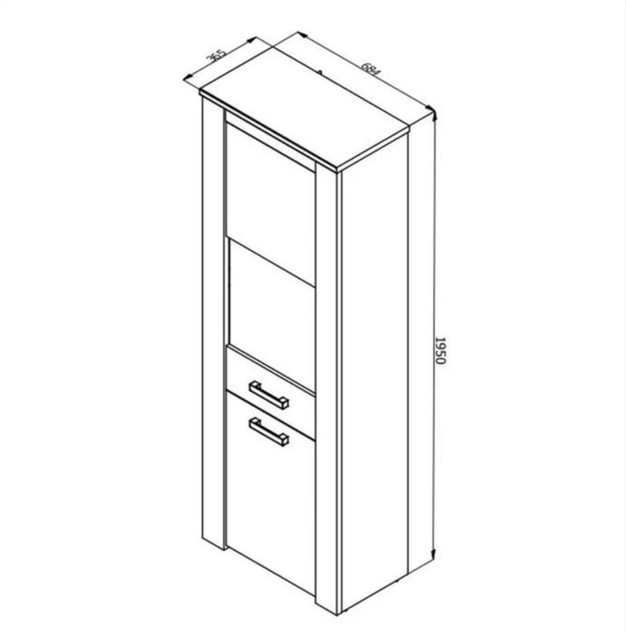 Vitrina living, Kent VS, cu usa sticla, stejar alb + stejar gri