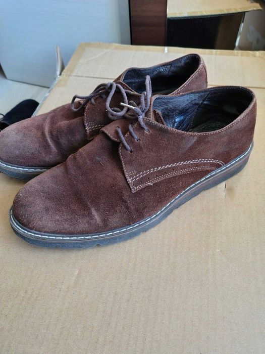 Pantofi Bărbati Oxford maro din piele intoarsa, Size 41-42, Brown Suede Classic Preppy Oxford Dress
