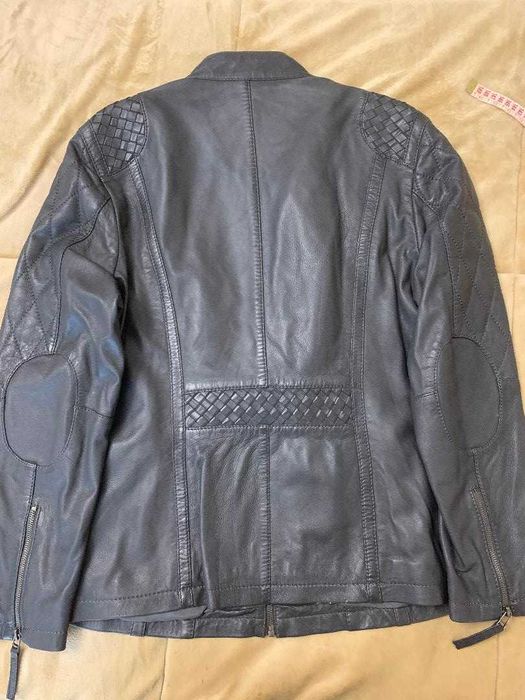 Geaca biker, Paola, din piele naturala, gri