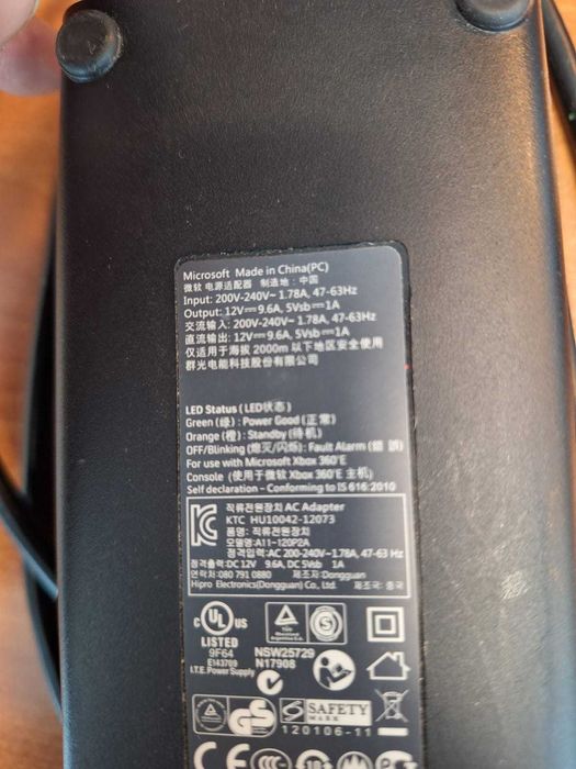 Alimentator Xbox 360-E, Original, Conector rotund