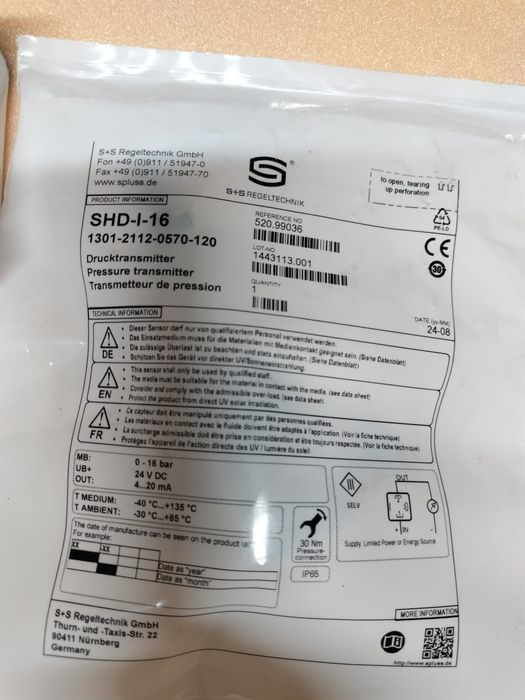 Датчик преобразователь давления S+S Regeltechnik SHD-I-16
