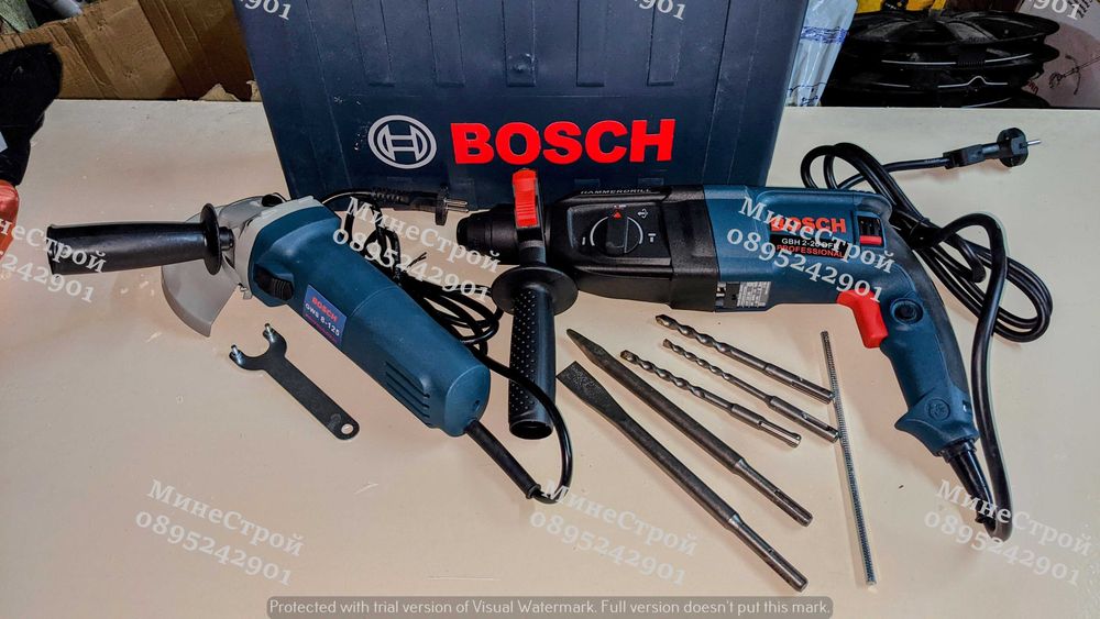 BOSCH Перфоратор 1100W  Къртач + Ъглошлайф 1100W  Флекс БОШ Дрелка