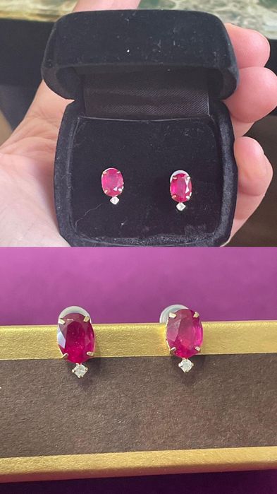 Cercei din aur 18k cu rubine si diamante naturale