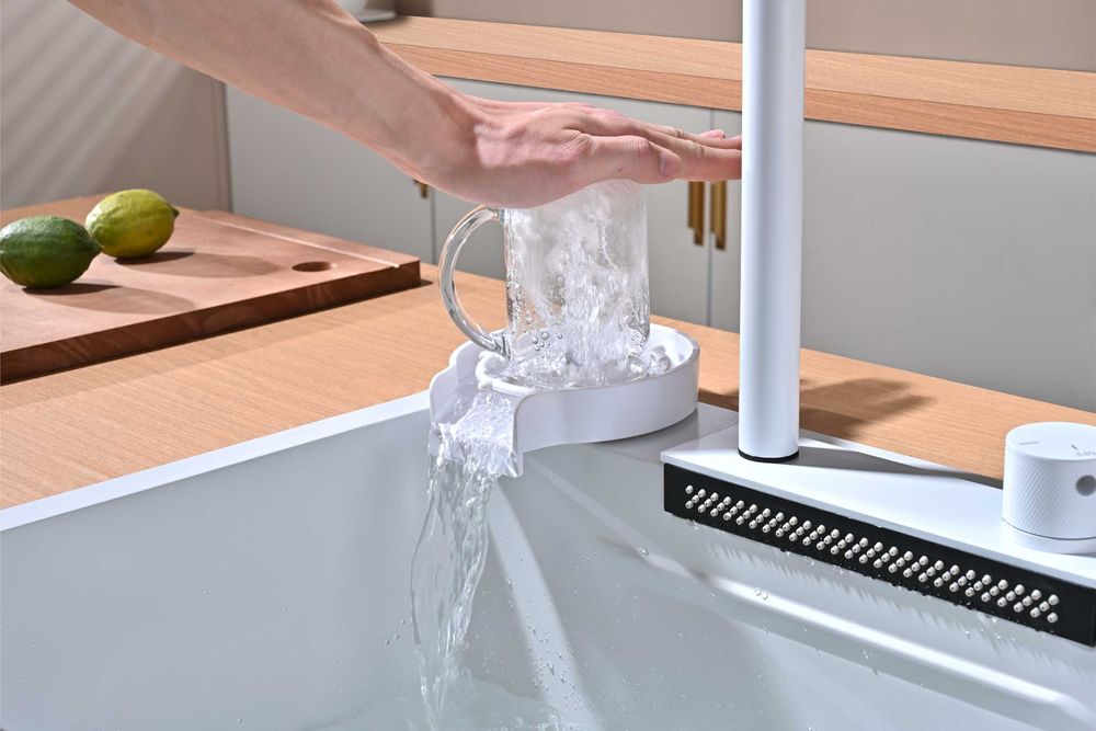 Бяла мултифункционална кухненска мивка 50см