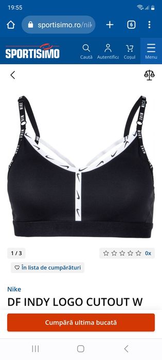 Bustiera sport Nike DF INDY LOGO CUTOUT W