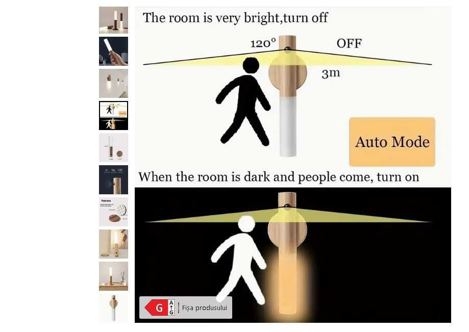 lampa magnetica wireless cu senzor de mișcare